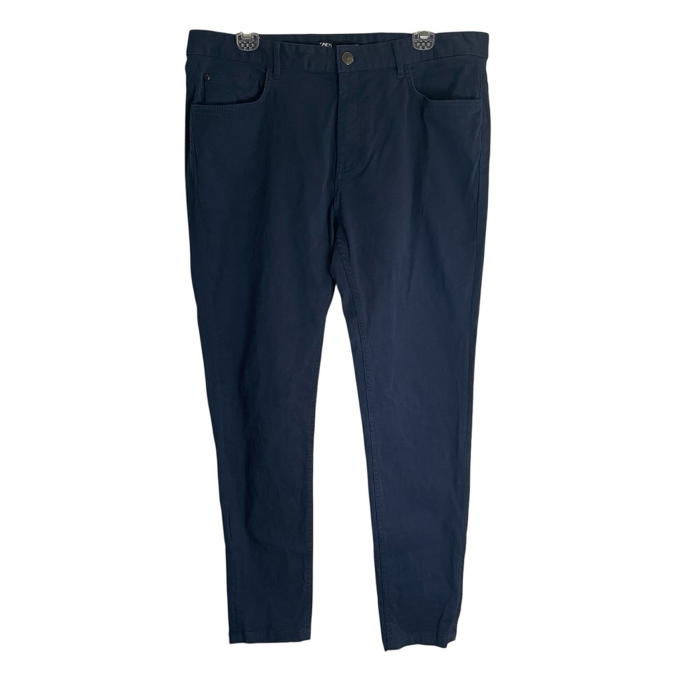 Zara Navy Blue preppy flat front Pants Size 36 men's basic dark academia